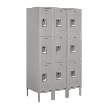 Salsbury Industries Wardrobe Locker, 36" W, 18" D, 66" H, (3) Wide, (9) Openings, Gray 63358GY-U